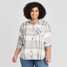 Women's Plus Size Plaid Long Sleeve Collared Button-down Top - Universal Thread Cream 1x, Women's, Size: