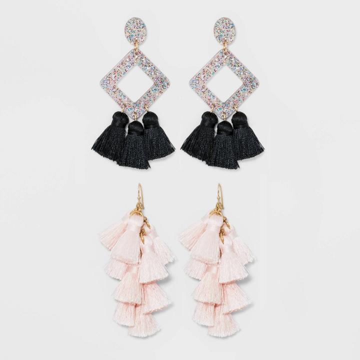 Sugarfix By Baublebar Mixed Media Statement Earring Gift Set - Rainbow Glitter/blush, Women's, Size: Small, Multicolored Black