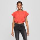 Women's Short Sleeve Eyelet T-shirt - Soul Cake (juniors') Hot Coral