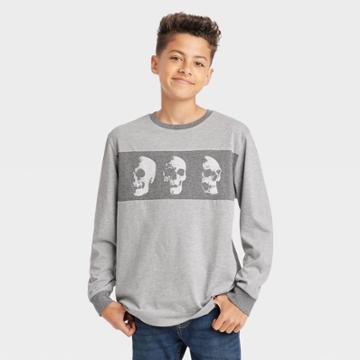 Boys' Photo Real Skeleton Long Sleeve Graphic T-shirt - Art Class Light Heather Gray