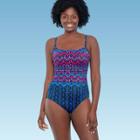 Women's Slimming Control Shirred Scoop Neck One Piece Swimsuit - Dreamsuit By Miracle Brands Blue