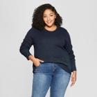 Women's Plus Size Metallic Pullover Sweater - A New Day Navy