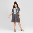 Junk Food Women's Plus Size Ac/dc Short Sleeve Tie Graphic T-shirt Dress - Black