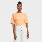 Women's Tie Back Short Sleeve Cropped T-shirt - Universal Thread Orange