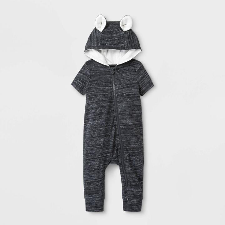 Petitebaby Boys' Short Sleeve Hooded Critter Romper - Cat & Jack Charcoal Newborn, Boy's, Gray