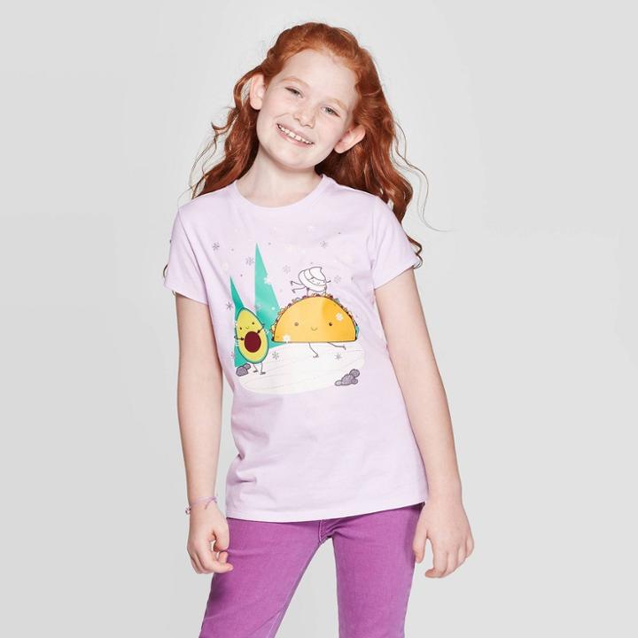 Petitegirls' Short Sleeve Winter Taco Graphic T-shirt - Cat & Jack Lilac S, Girl's, Size: