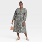 Women's Plus Size Balloon Long Sleeve Button-front Dress - Universal Thread Floral 2x, Multicolor Floral