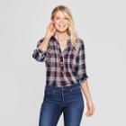 Women's Plaid Long Sleeve Embroidered Popover Top - Knox Rose Blue
