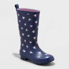 Girls' Alina Heart Print Rain Boots - Cat & Jack Navy 4, Blue/heart Print