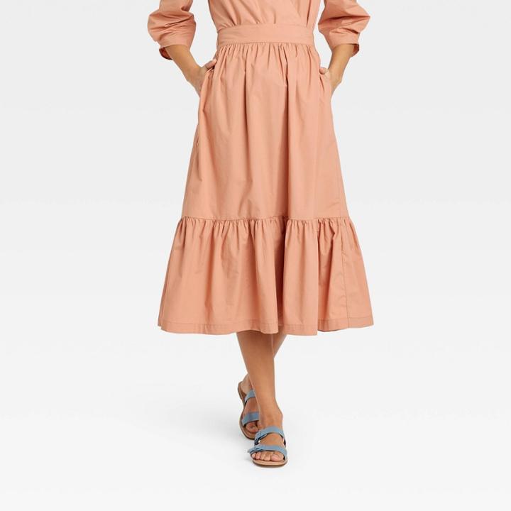 Women's Tiered A-line Midi Skirt - A New Day Blush