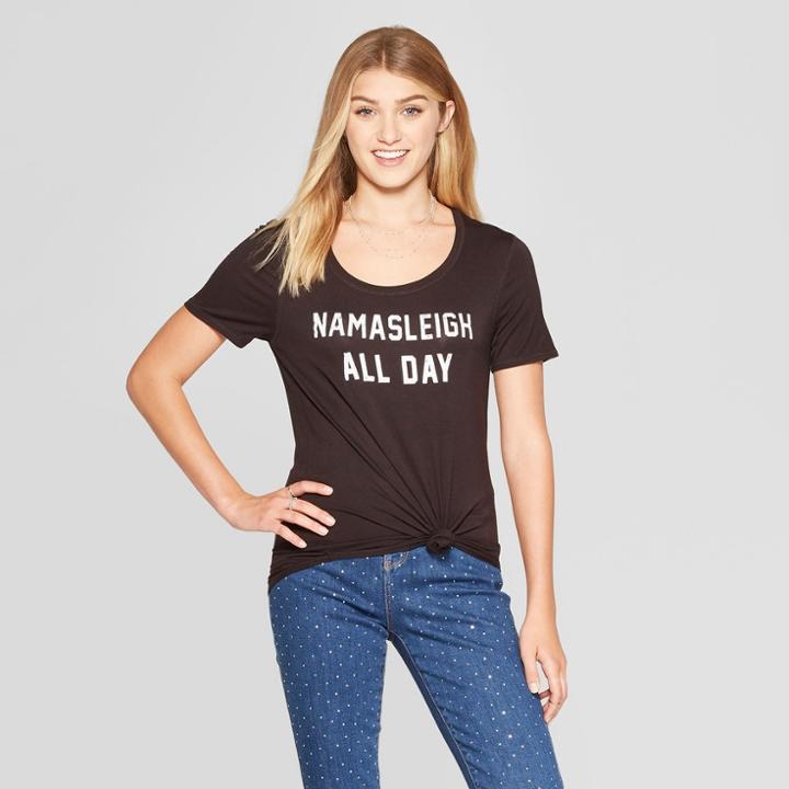 Women's Short Sleeve Namasleigh All Day Graphic T-shirt - Grayson Threads (juniors') Black