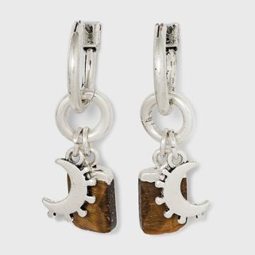 Semi-precious Tiger's Eye And Moon Charm Hoop Earrings - Universal Thread