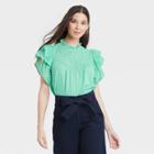 Women's Flutter Short Sleeve Eyelet Top - A New Day Green