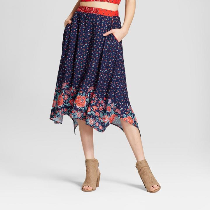 Women's Floral Print Embroidered Floral Maxi Skirt - Xhilaration Navy