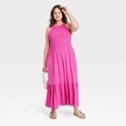 Women's Plus Size Sleeveless Smocked Bodice Tiered Dress - Ava & Viv Pink