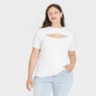 Women's Plus Size Slim Fit Short Sleeve Ribbed T-shirt - Ava & Viv White