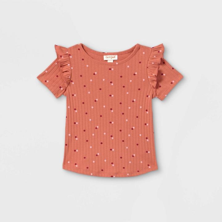 Toddler Girls' Dot Rib Short Sleeve T-shirt - Cat & Jack Rust Orange