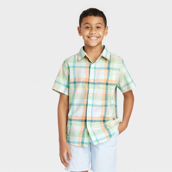 Boys' Multi-plaid Button-down Short Sleeve Woven Shirt - Cat & Jack Xs,