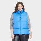 Women's Plus Size Puffer Vest - A New Day Blue