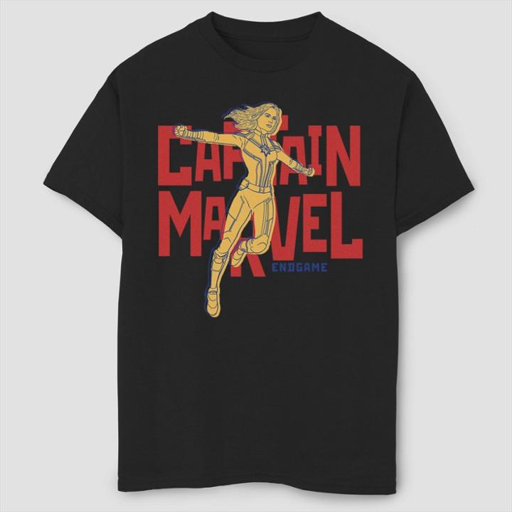 Boys' Marvel Text Pop Captain Marvel Short Sleeve T-shirt - Black