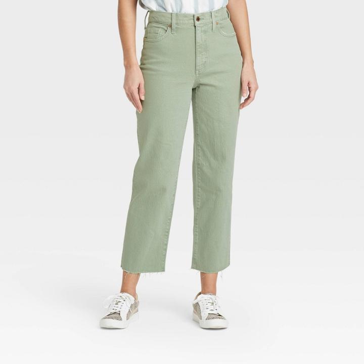 Women's Super-high Rise Vintage Straight Cropped Jeans - Universal Thread Light Olive