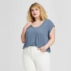 Women's Plus Size Textured Scoop Neck Stripe Short Sleeve T-shirt - Universal Thread Blue