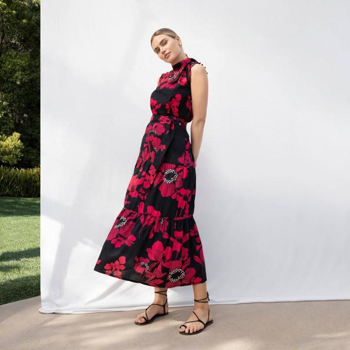 Women's Floral Print Keyhole Blouse - Who What Wear Black