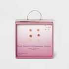 Silver Plated Semi-precious Stud Earring Set 3pc - A New Day Strawberry And Rose Quartz