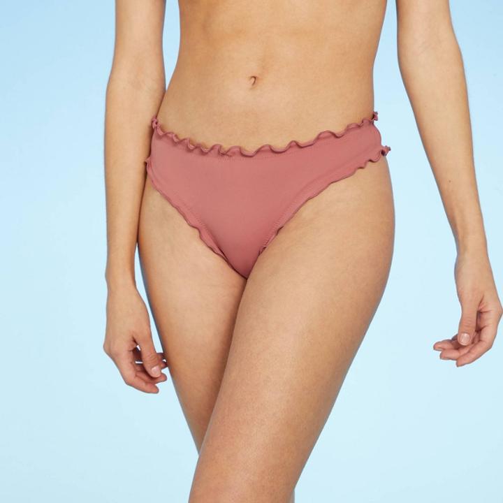Women's Ruffle Cheeky Bikini Bottom - Shade & Shore Clay Pink