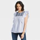 Women's Striped Flutter Short Sleeve Embroidered Top - Knox Rose Navy