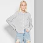 Women's Striped Long Sleeve Cropped Button-down Shirt - Wild Fable Gray