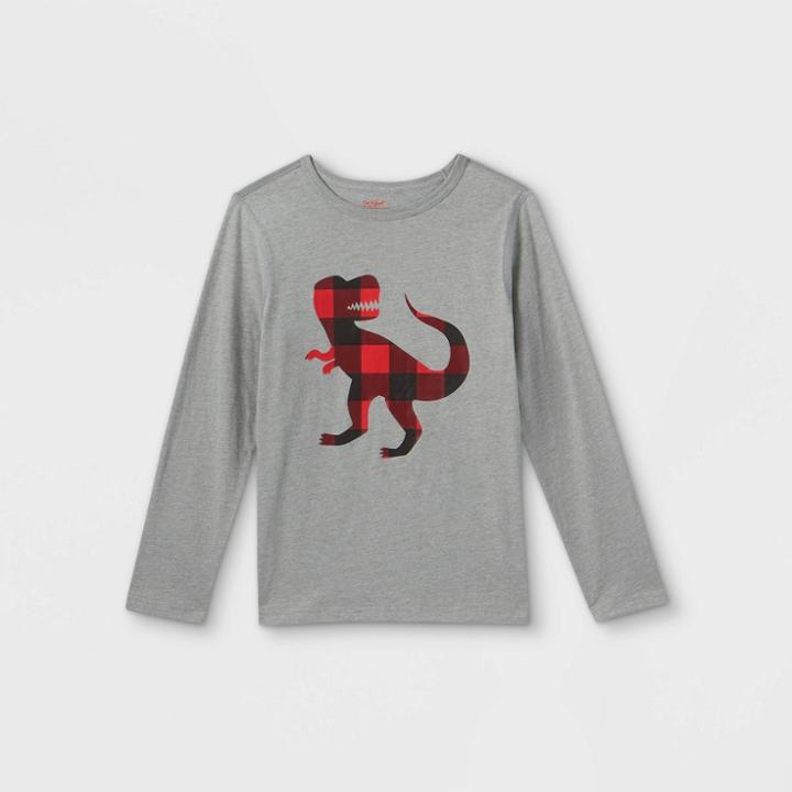 Boys' Adaptive Dinosaur Long Sleeve Graphic T-shirt - Cat & Jack Medium Heather Gray