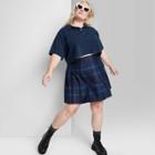 Women's Plus Size Short Sleeve Boxy Cropped Polo T-shirt - Wild Fable Navy