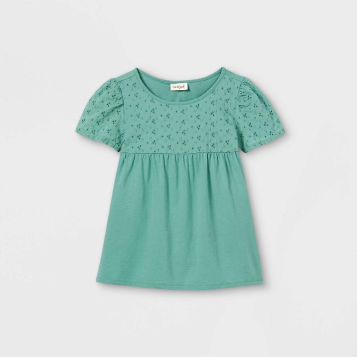 Girls' Crochet Short Sleeve T-shirt - Cat & Jack Ocean Green