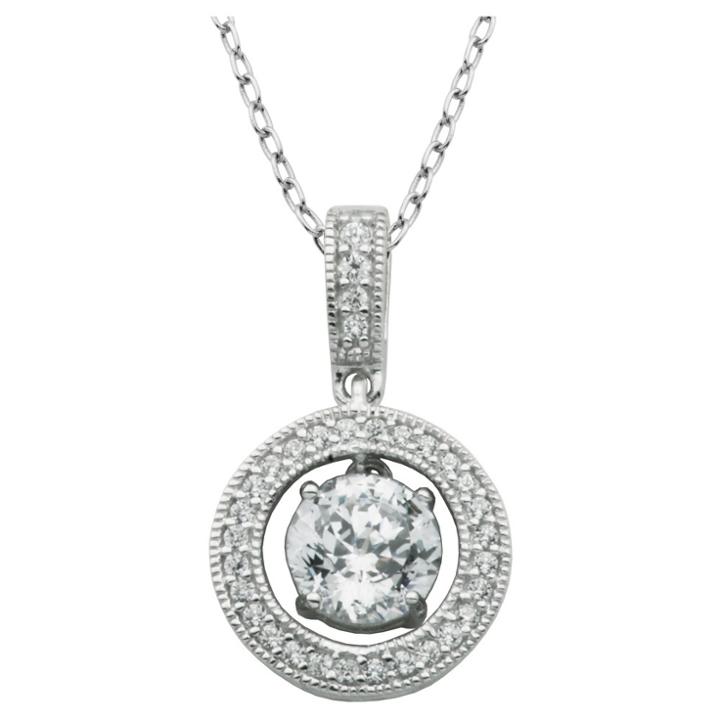 Prime Art & Jewel Sterling Silver Simulated Diamond Pendant With 18 Chain, Girl's