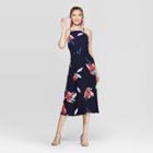 Women's Floral Print Sleeveless Strappy Midi Dress - A New Day Navy