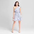 Eclair Women's One Shoulder Menswear Striped Ruffle Mini Dress - Clair Blue