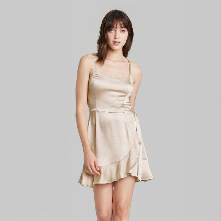 Women's Sleeveless Satin Wrap Dress - Wild Fable