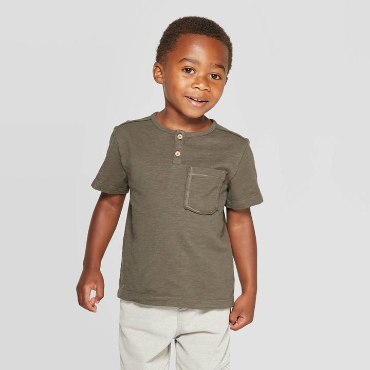 Petitetoddler Boys' Short Sleeve Henley T-shirt - Art Class Olive 12m, Toddler Boy's, Green