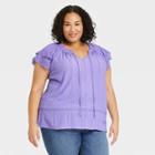 Women's Plus Size Flutter Short Sleeve Eyelet Blouse - Knox Rose Violet