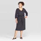 Women's Plus Size 3/4 Sleeve V-neck Sandwash Knit Dress - Ava & Viv Charcoal (grey)