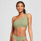 Vanilla Beach Women's Ribbed Scallop One Shoulder Bikini Top - Olive (green) D/dd Cup