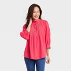 Women's Bishop 3/4 Sleeve Embroidered Blouse - Knox Rose Coral Pink