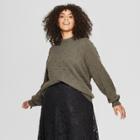 Women's Plus Size Long Sleeve Popcorn Stitch Crew - Who What Wear Olive (green)