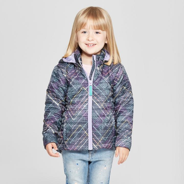 Toddler Girls' Herringbone Midweight Puffer Jacket - Cat & Jack Gray