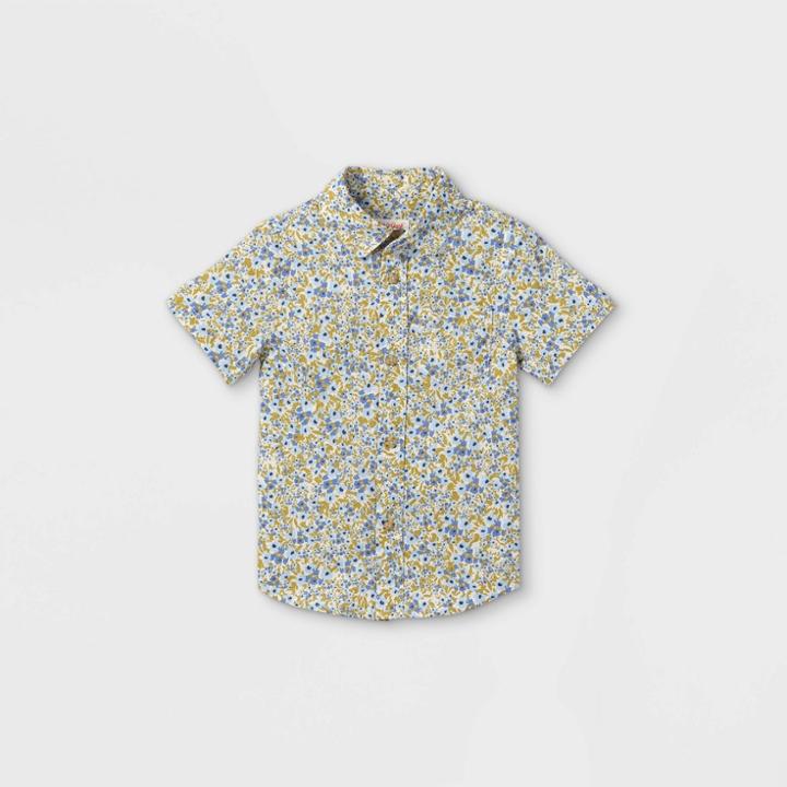 Toddler Boys' Floral Print Woven Short Sleeve Button-down Shirt - Cat & Jack Blue