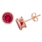 1 2/3 Tcw Tiara Rose Gold Over Silver 6mm Bezel-set Ruby Stud Earrings, Women's, Red