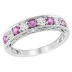 No Brand 4/5 Ct. T.w. Created Pink Sapphire And Created White Sapphire Ring - Silver, Women's, Size: 7.0, Pink/blue/silver