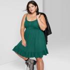 Women's Plus Size Sleeveless Waffle Knit Babydoll Dress - Wild Fable Green