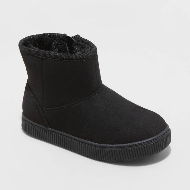 Toddler Girls' Arlo Zipper Winter Shearling Style Boots - Cat & Jack Black